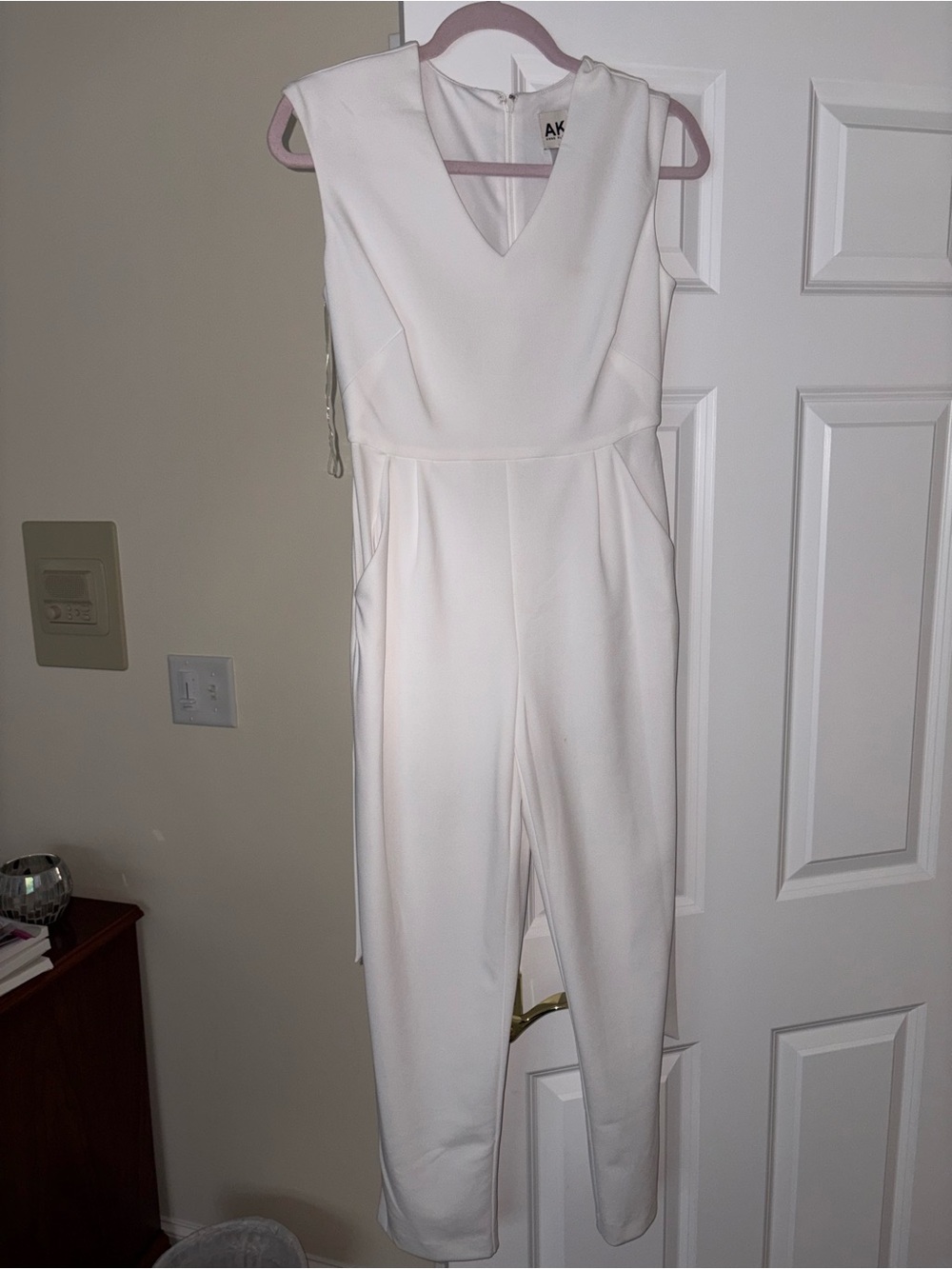 Anne Klein Ivory V-Neck Sleeveless Jumpsuit
